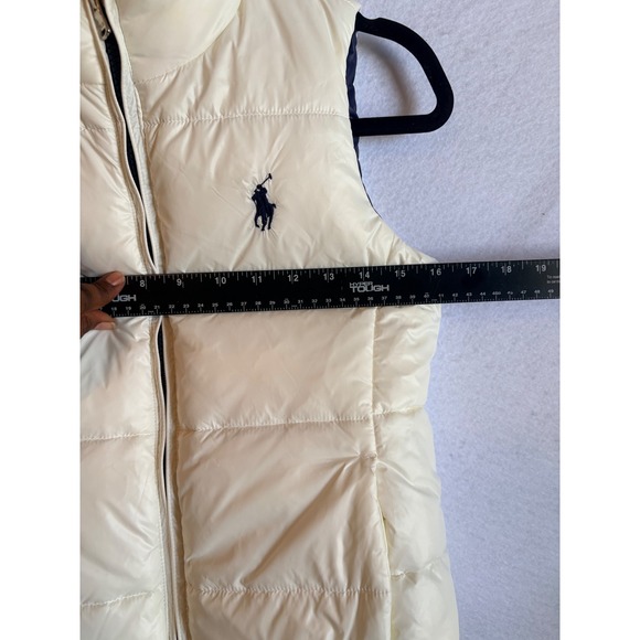 Polo Ralph Lauren Kids Reversible Down Puffer Vest Navy Blue Cream M 8-10 - Picture 8 of 8